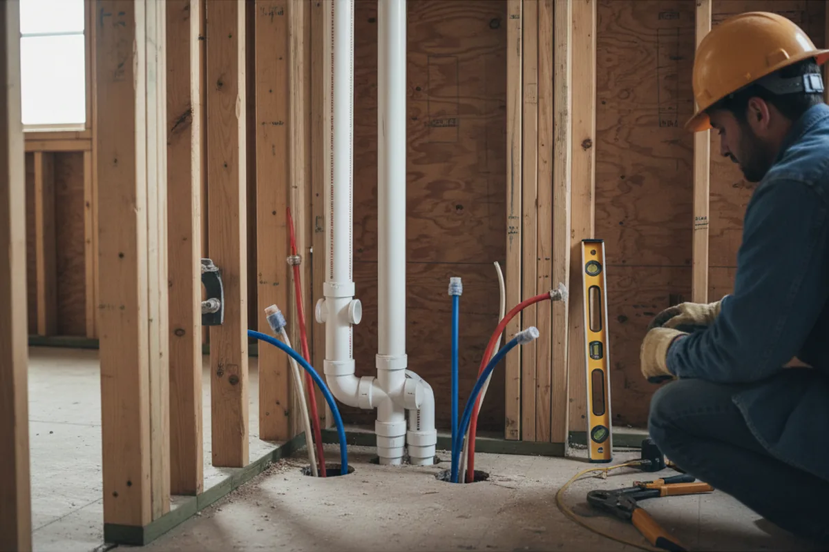 Drain and supply rough-in during Sump Pump Repair in Yorktown